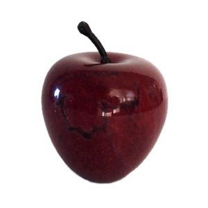 Raspberry Red Marble Stone Apple With Plastic Stem Paperweight Figurine